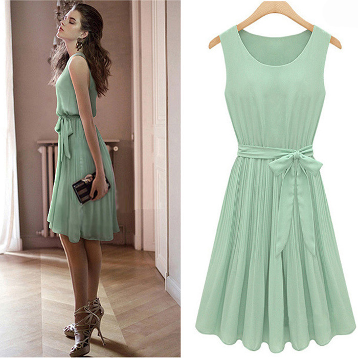 Free shipping!2013 New fashon womens casual o neck chiffon dress party evening Princess knee length dresses women,QN8029