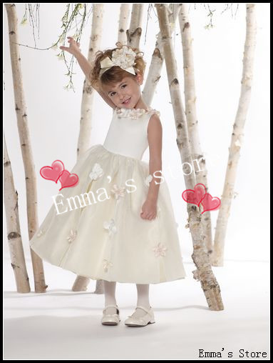 Free Shipping 2013 New High Quality Exquisite Fashion High Quality Cheap A-Line Bateall Appliques Organza Flower Girl's Dresses