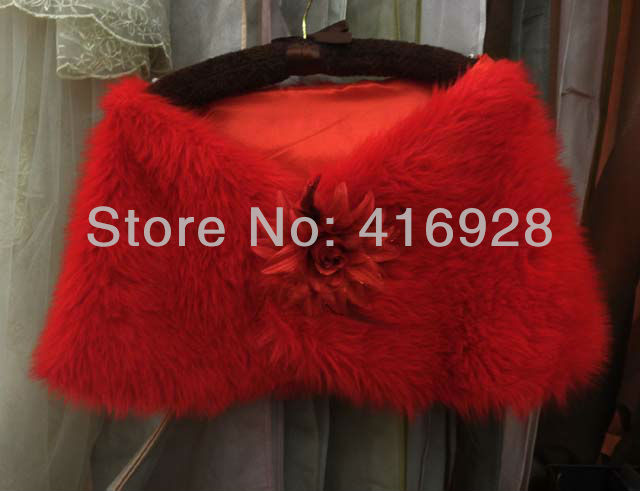 Free Shipping 2013 New high quality Flower Red Faux Fur Bridal Wraps Wedding Shawl