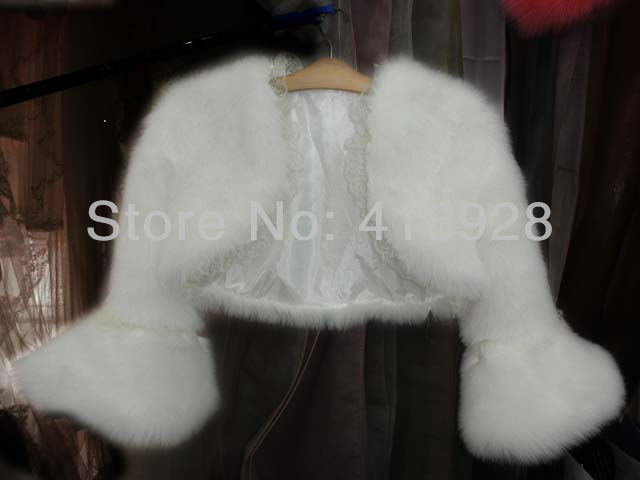 Free Shipping 2013 New high quality Lace Long Sleeve Ivory Faux Fur Bridal Wraps Shrug Bolero Wedding Bridal Shawl