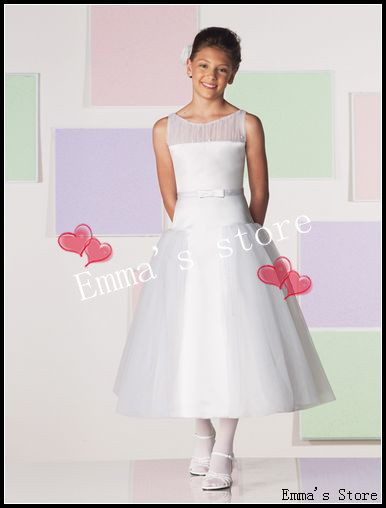 Free Shipping 2013 New High Quality Popular Emma Elegant Cheap A-Line Sheer Straps Bow Champagne Organza Flower Girl's Dresses