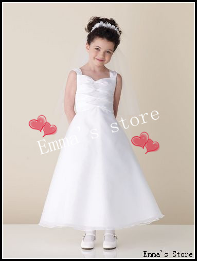 Free Shipping 2013 New High Quality Popular Low Price A-Line Spaghetti Mini Ankle-Length Tiered Organza Flower Girl's Dresses