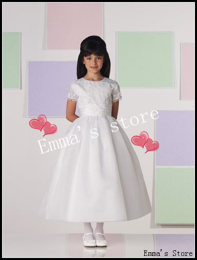 Free Shipping 2013 New Hot Custom Made Cute Emma Elegant Cheap Matching A-Line Jewel Appliques Organza Flower Girl's Dresses