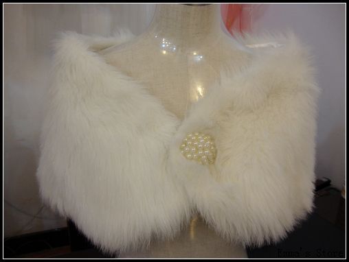 Free Shipping 2013 New Hot Fashion Cheap Winter Black Ivory Faux Fur Pearl Shrug Cape Stole Wrap Shawl Jacket Wedding Bridal-001