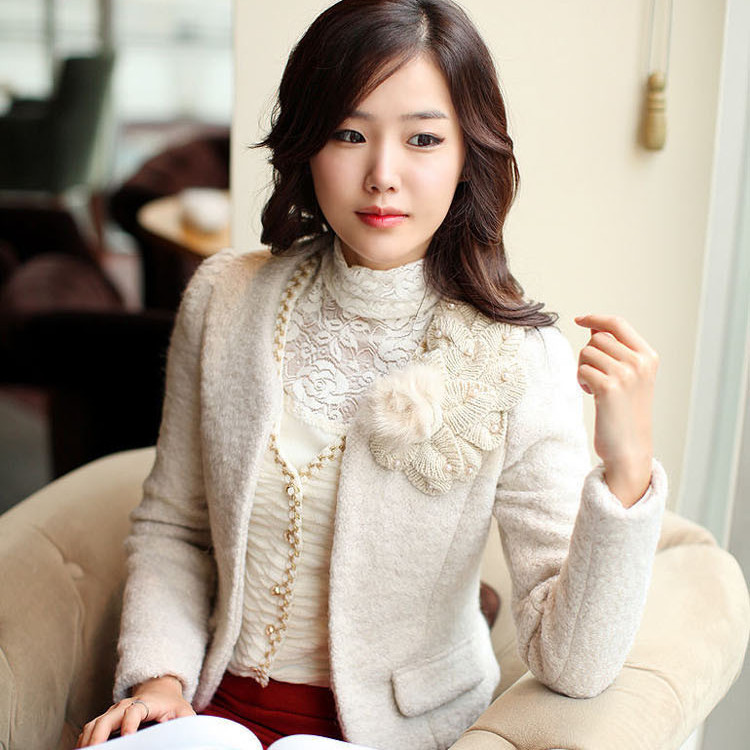 free shipping 2013 new items Korean version of the new winter OL retro jacket long-sleeved women's round neck Slim small suit