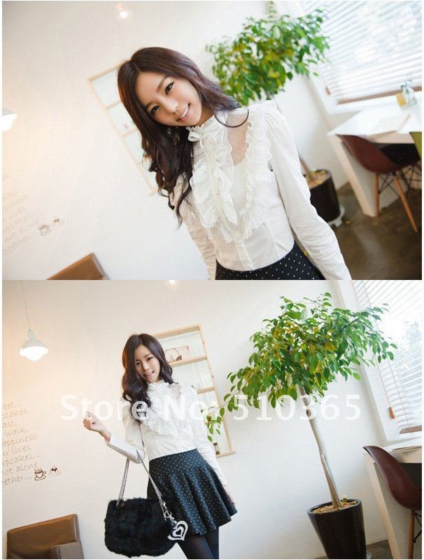 Free shipping 2013 New Korean designer Elegant lace Net long sleeves blouses women  W188LK