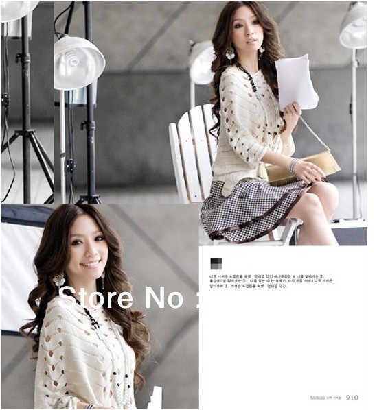 Free shipping 2013 New Korean loose hand sleeve bat ice silk cotton hollow bat shirt sweater ,knitwear ,lace knitwear