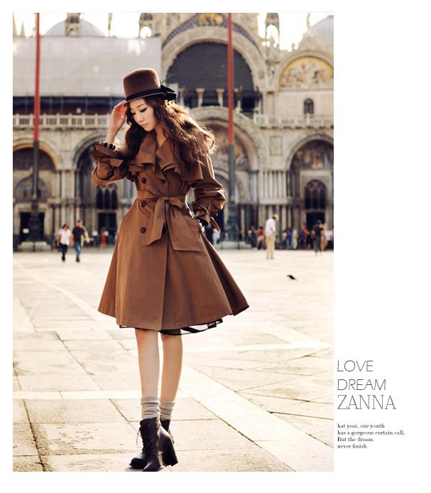 Free Shipping 2013 New Korean Sexy Womens Long Slim Casual Coat Windbreaker Ladies Double Breasted Trench Coat  J003a