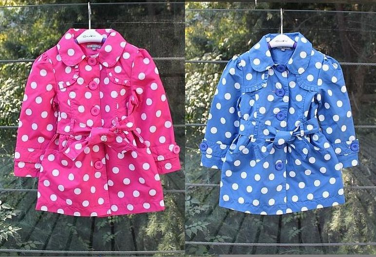 Free shipping ! 2013 new  new 2013 spring female child dot medium-long trench outerwear top
