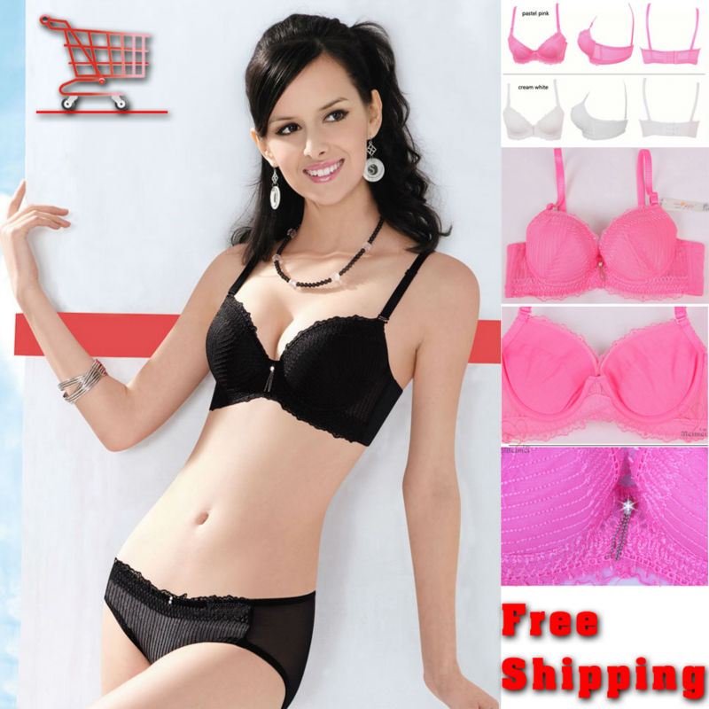 FREE SHIPPING 2013 NEW Pink & white LACE BRA  Fashion Push Up  women's bra Size: 34 36 38 B-CUP SKU:WX032