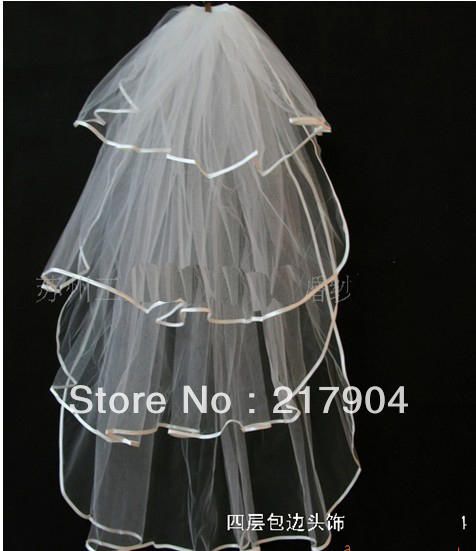 Free Shipping 2013 New Popular Fashion 2T White Ivory Wedding Bridal Pearls Ribbon Edge Comb Veil