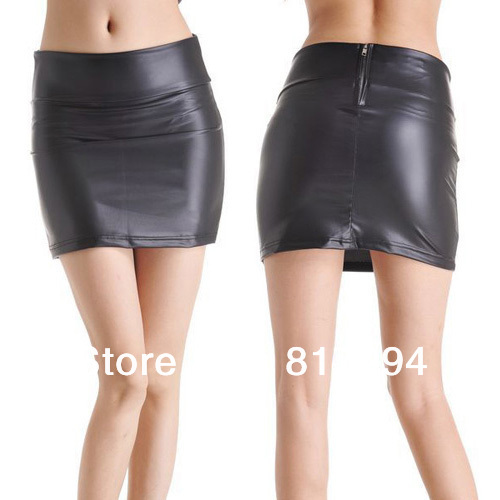 Free Shipping 2013 New Sexy Women's Matt Look Black Faux Leather Skinny Mini Skirt Size S M L