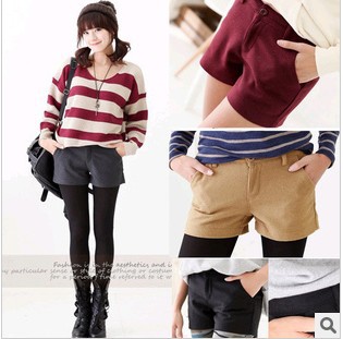 Free Shipping!2013 New Simple wild casual four-color woolen boots pants shorts