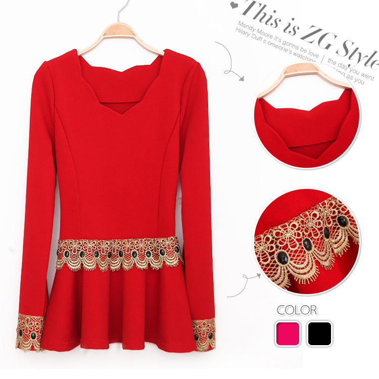Free shipping 2013 new spring arrival women's puff sleeve crochet sparkling diamond slim shirt