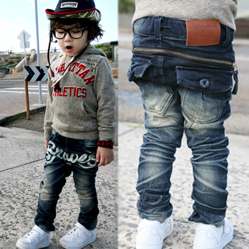 Free Shipping! 2013 new spring children trousers fashion boy letters zipper jeans baby denim pants Wholesale And Retail NZ046