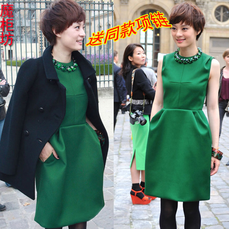 Free shipping, 2013 new Spring Summer Europe Style Famous Star Style Wool Vest Dress Sleeveless work  Dress XXXl plus size