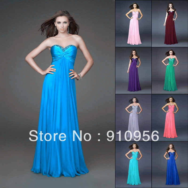 Free Shipping 2013 New Stock Elegant Chiffon Sweetheart Long Formal Evening Prom Party Dresses Bridesmaid Dress 10 Color 8 Size