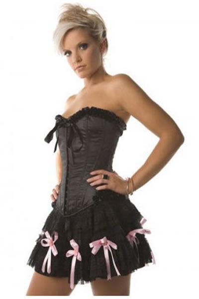 Free shipping 2013 new style Black Gorgeous Overbust Corset Dress with Ribbons Accent