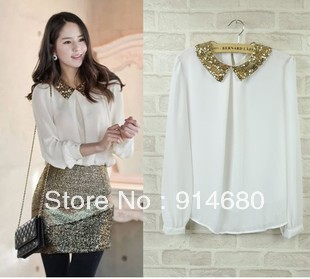 Free shipping!2013 New Style Corea Paillette Chiffon shirt Three color Free size