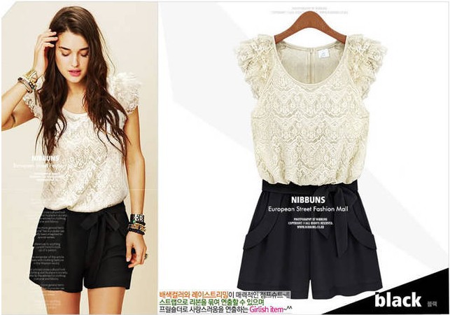 Free shipping 2013 new style Corea women's fashion elegant lace Jumpsuit shorts Summer suit#W038