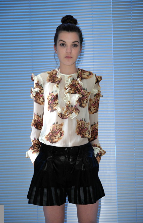 free shipping 2013 new style fashion skirt blousesTiger head portrait chiffon silk print female shirt small top