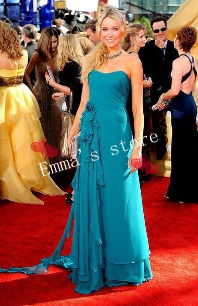 Free Shipping 2013 New Style High Copy Sexy A-Line Strapless Tiered Pleat Blue Ladie's Evening Dress Prom Dress Celebrate Dress