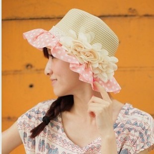 free shipping 2013 new summer fashion anti-ultraviolet Ms. along shade lace flowers cotton sun hat b602 ow
