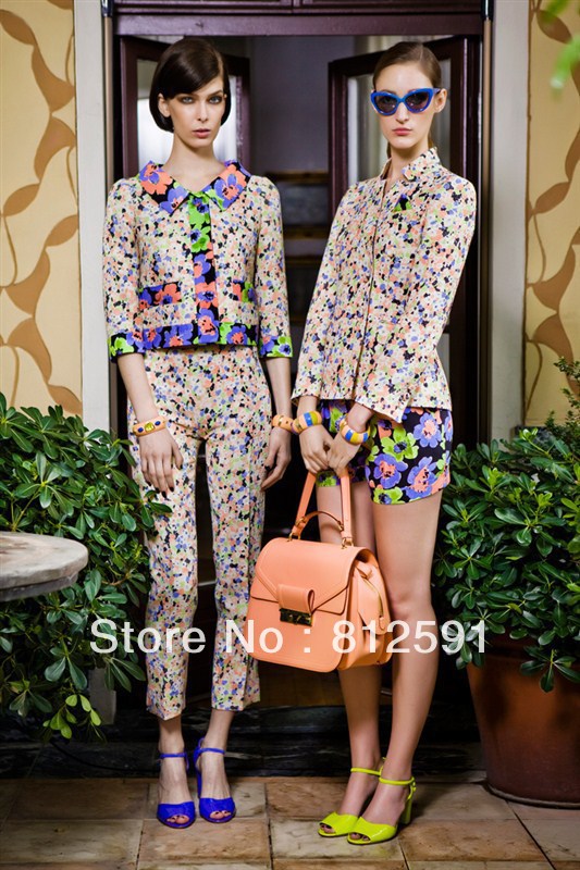 Free Shipping 2013 New Sweet Flower Print Silk Suit Women
