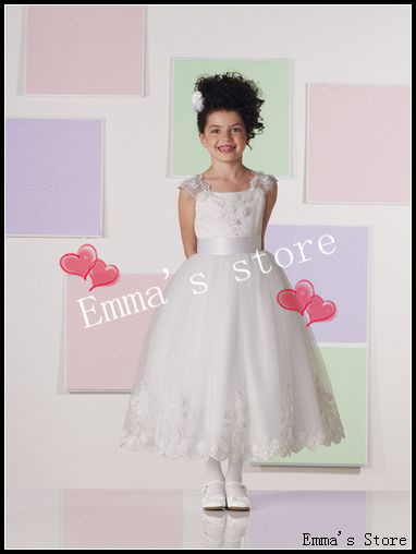 Free Shipping 2013 New Top Quality Fashion Elegant Cheap A-Line Spaghetti Straps Lace Ruffled Organza Flower Girl's Dresses
