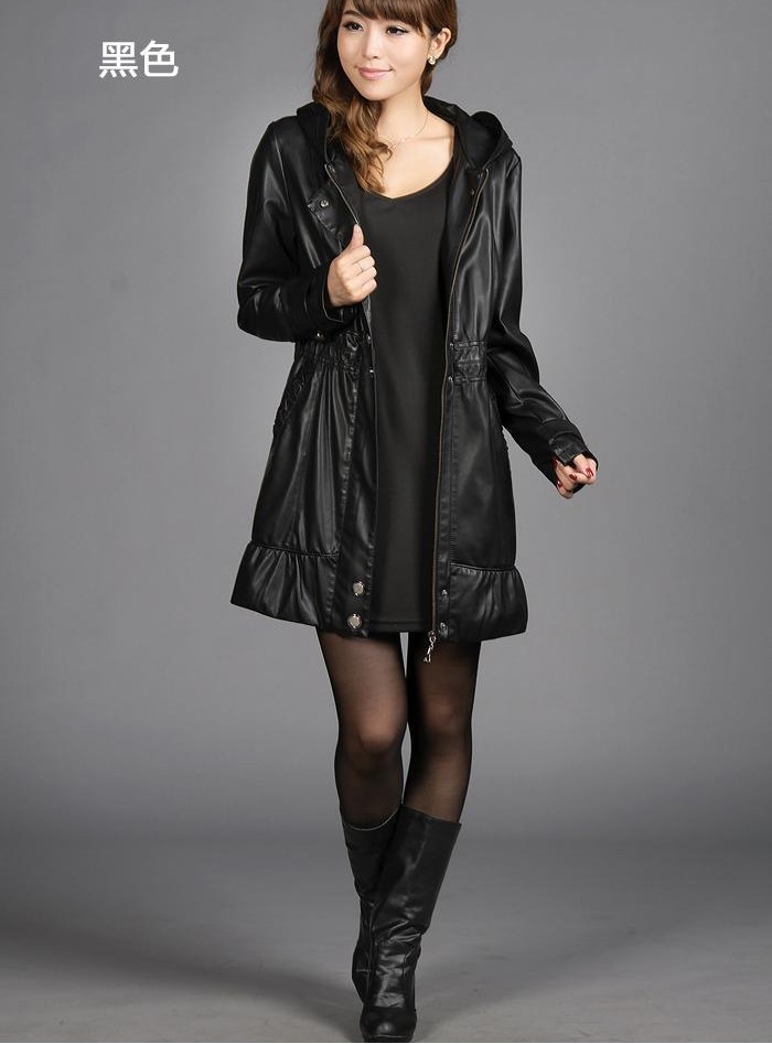 Free shipping 2013 New Top women's brand fashion casual sheepskin leather jacket coat long style jacket XL-5XL