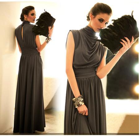Free Shipping 2013 New Vintage Turtleneck Ladies' Sexy Sleeveless Ankle-Length Dress with Empire stylish 3 colors,304300