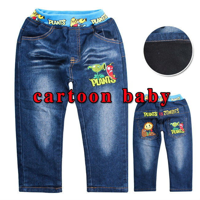Free shipping 2013 new Winter children clothing pants fashion high quality thick warm cartoon Plants boys girls/kids long jeans
