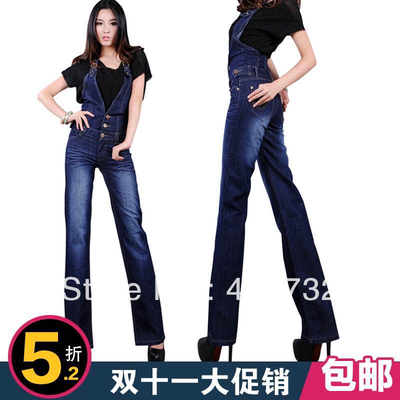 Free Shipping 2013 New Winter Jeans Pants Rompers For Women High Quality Trousers Denim Suspenders Straight Plus size Overalls