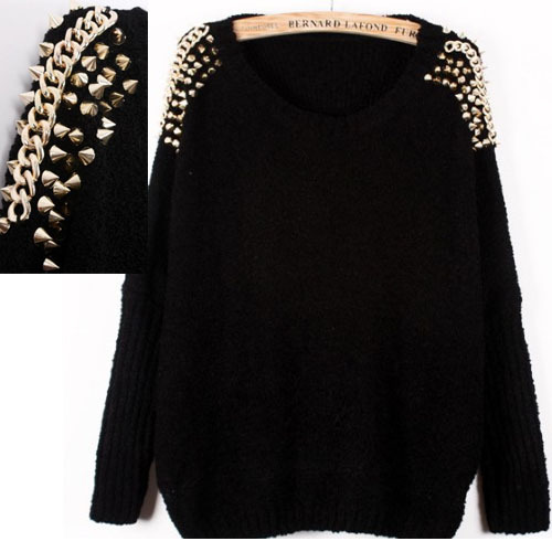 Free shipping 2013 new women fashion punk rivets spike knitted long-sleeve sweaters lady's casual knittedwear pullovers 3colors