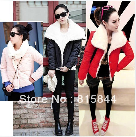 Free Shipping 2013 New Women's Fashion Big Lapel Winter Warmer Lambs Coat Wool Jacket Outwear Hot 3 Colors