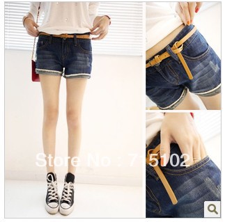 Free shipping 2013 new women's self-cultivation was thin lace high waist straight denim shorts