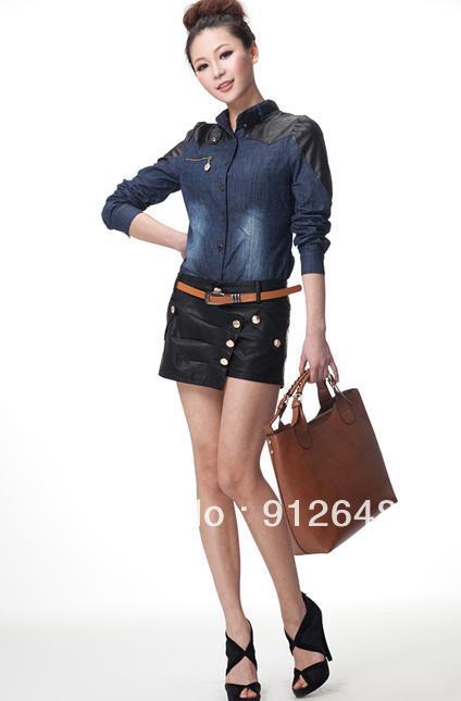 Free   shipping   2013 new women's wear shorts to mention culottes render pu lederhosen#