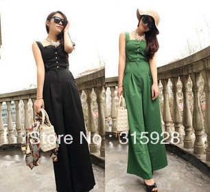 Free shipping 2013 new women western style european style green wide leg Chiffon Jumpsuit A351 piece pants