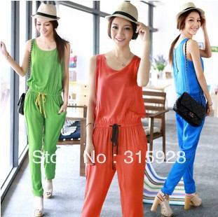Free shipping 2013 new women western style european style Slim sleeveless round neck Jumpsuit A335 piece pants