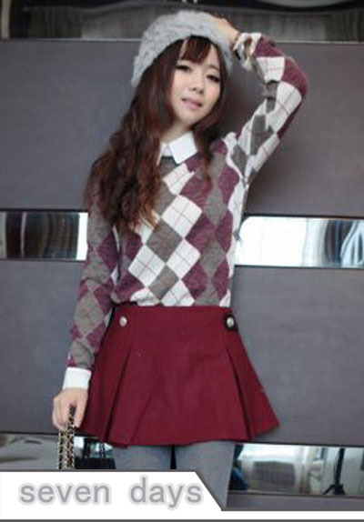 Free Shipping  2013 New Year Hot Sale Preppy style Turn-down Collar Scottish Plaid Blouse Top for Women CL111310