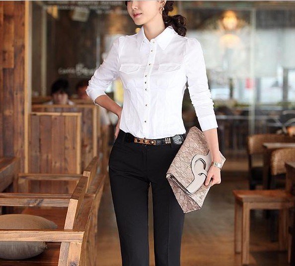 Free shipping- 2013 Newest Women's fashionable long sleeve shirt, lady noble slim white shirt,S  M L XL ,blue, black, white