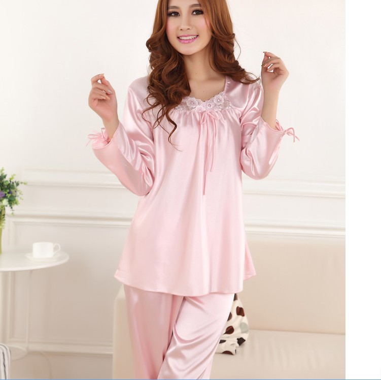 Free Shipping 2013 Nightwear Home Women Imitated Silk Fabric silk dress Full V-Neck Solid Fashion Soft home clothes