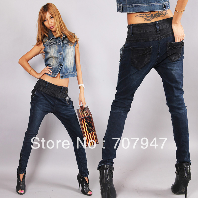 Free shipping 2013 personality baggy jeans low-waist patchwork denim harem jeans fashionable pencil jeans woman Wholesale