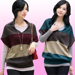 Free shipping 2013 plus size clothing spring and autumn color block decoration batwing sleeve thin