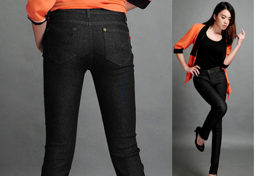 Free shipping 2013 plus size jeans elastic pencil pants female all-match mid waist skinny pants new style fashion jeans women