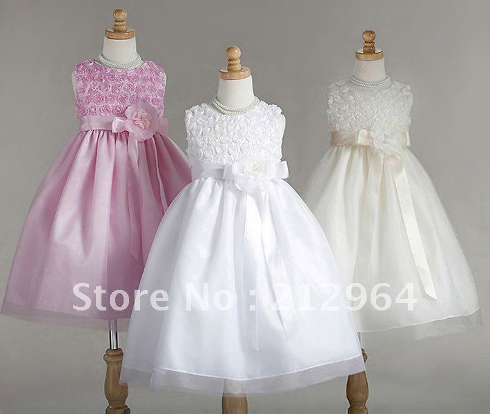 Free shipping 2013 pretty beauty pink white lace flower waist ankle length flower girl dress dresses Children gown gowns G181