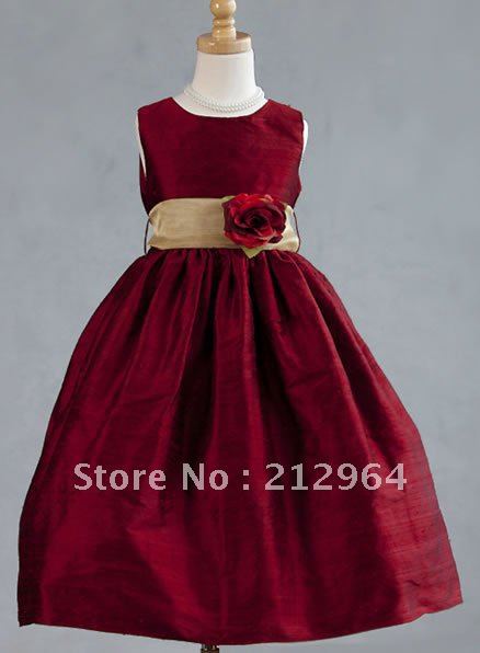 Free shipping 2013 pretty beauty red blue white flower waist ankle length flower girl dress dresses Flower Girl gown gowns G180