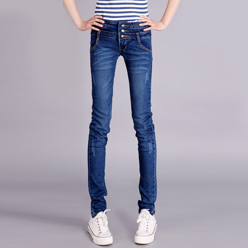 Free shipping 2013 retro finishing buttons water wash jeans skinny pants pencil pants women plus size button