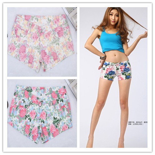 Free Shipping 2013  Rose flowers, high women 3 color  waist shorts Stretch denim shorts s m l xl d989912