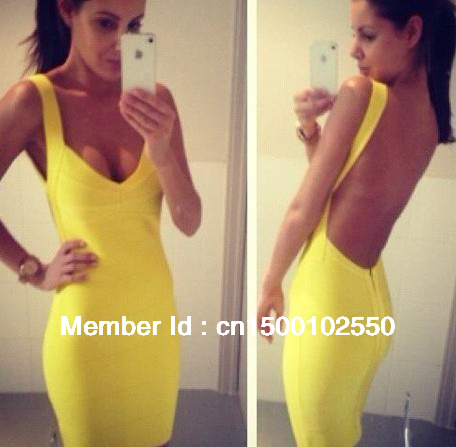 free shipping 2013 Sexy backless HL bandage Celebrity dress Cocktail Party Evening Dresses yellow & black DROPSIHPPING WHOLESALE